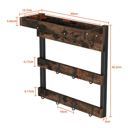 Heavy Duty Wall Mount Coffee Teacup Mug Rack Wood 12 Hook Holder Display Storage