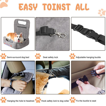 Large Cozy Dog Car Booster Double-Side Cushion Pet Travel Bed with Adjustable Strap