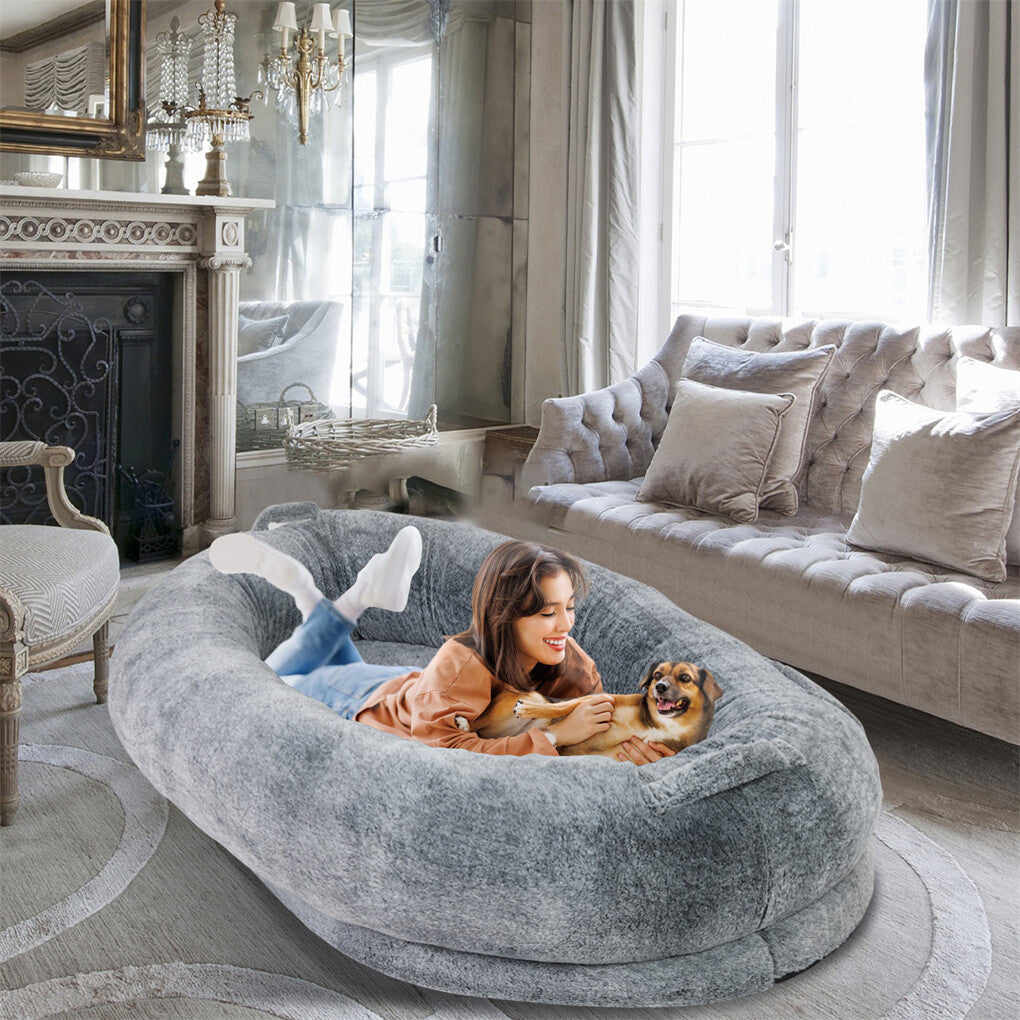 Xxl Human-Sized Dog Bed Washable Orthopedic Pet Bed Bean Bag With Soft Blanket