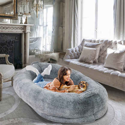 Xxl Human-Sized Dog Bed Washable Orthopedic Pet Bed Bean Bag With Soft Blanket