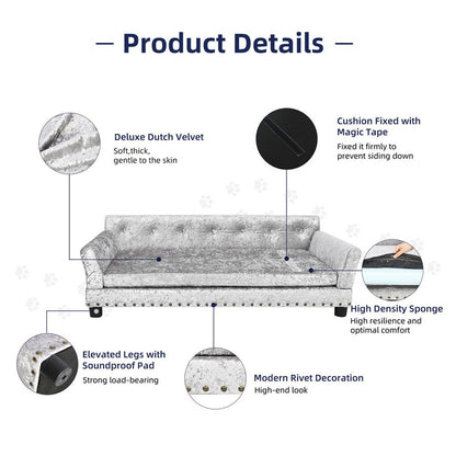 Large Leather Velvet Dog Sofa Lounge Bed( Grey)