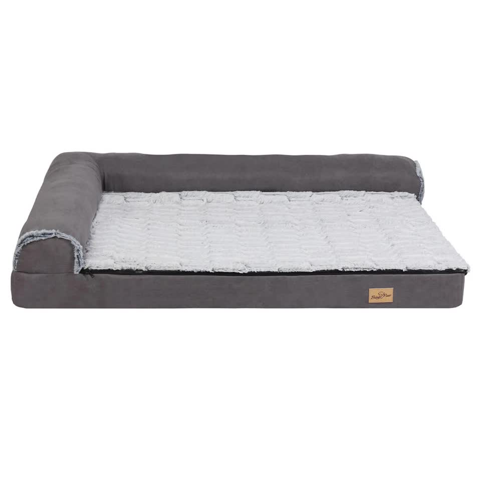 L-Shaped Dog Bed with Bolstered Cushion & Neck Care