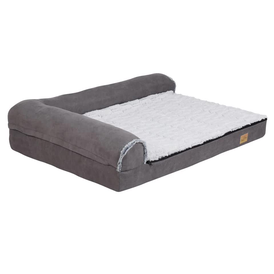 L-Shaped Dog Bed with Bolstered Cushion & Neck Care