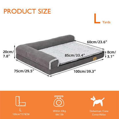 L-Shaped Dog Bed with Bolstered Cushion & Neck Care