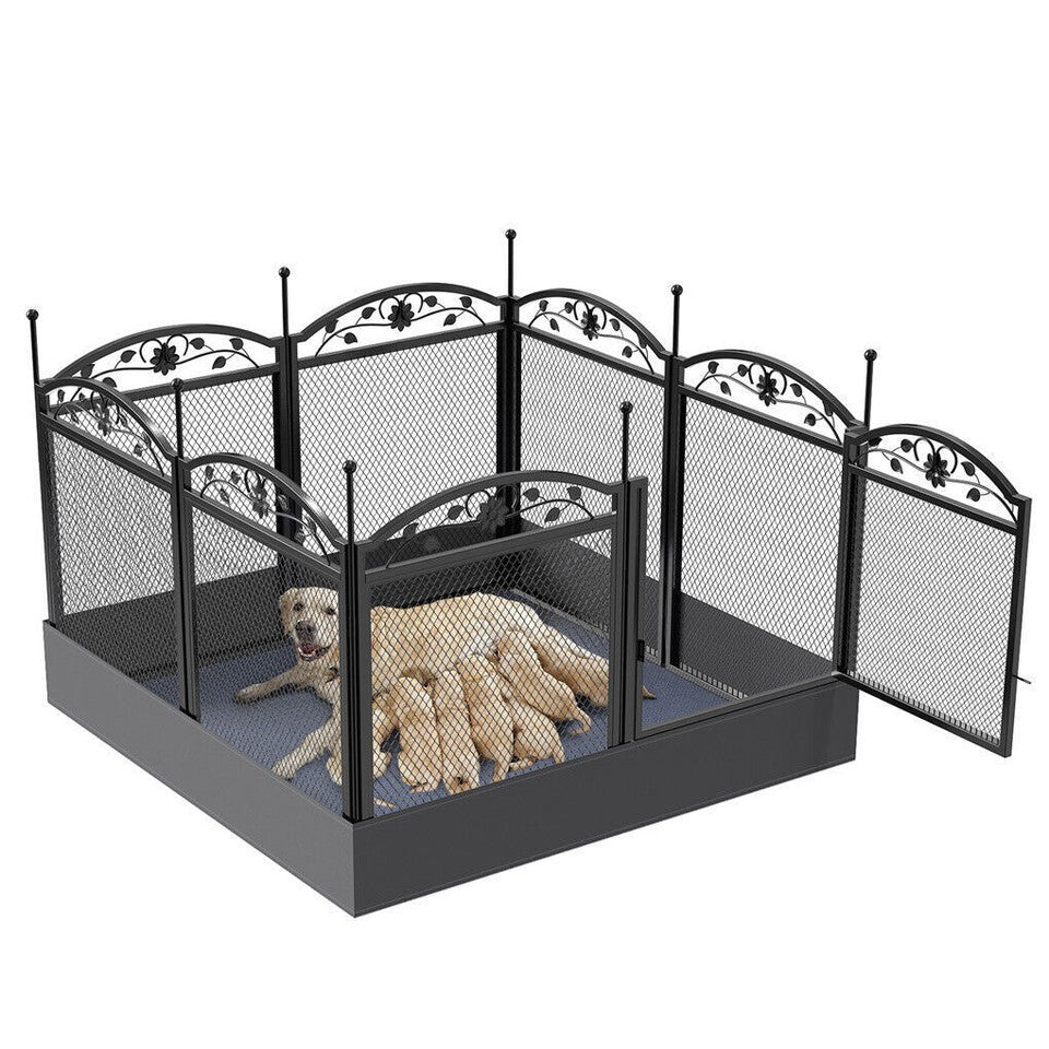 Fin Heavy Duty Dog Play Pen Enclosure Whelping Cage With Fertility Mat Puppy Playpen