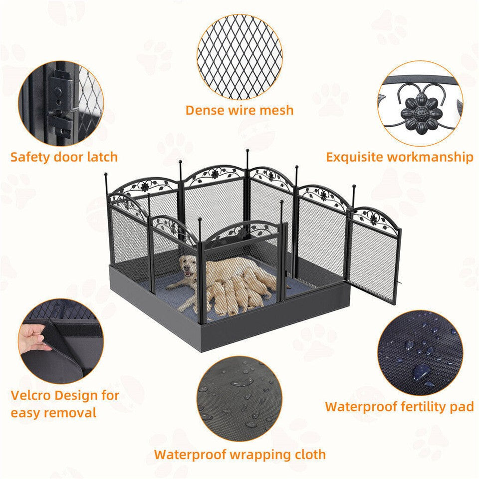 Fin Heavy Duty Dog Play Pen Enclosure Whelping Cage With Fertility Mat Puppy Playpen