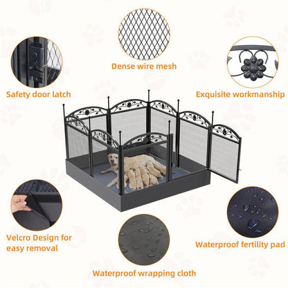 Fin Heavy Duty Dog Play Pen Enclosure Whelping Cage With Fertility Mat Puppy Playpen