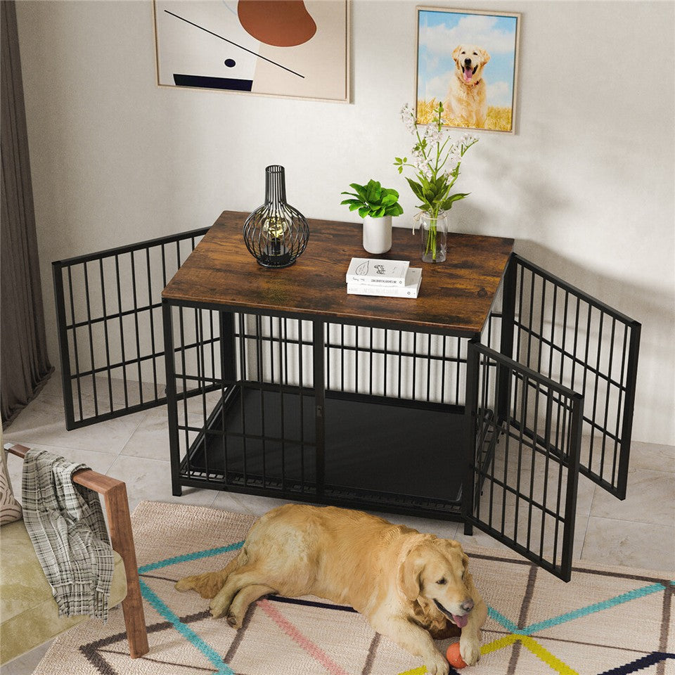Sturdy Wooden Dog Crate with Storage Table