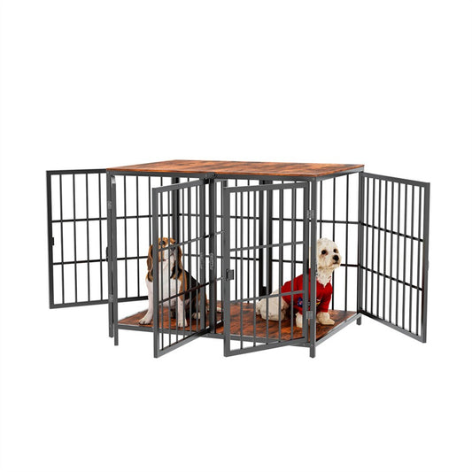 Indestructible Wooden Dog Crate Furniture With Divider For 2 Dogs Cage End Table