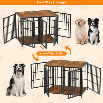 Indestructible Wooden Dog Crate Furniture With Divider For 2 Dogs Cage End Table