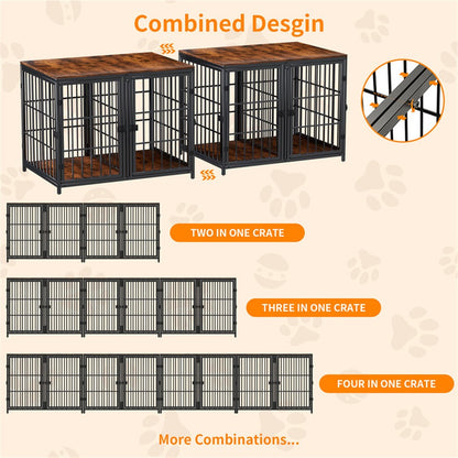 Indestructible Wooden Dog Crate Furniture With Divider For 2 Dogs Cage End Table