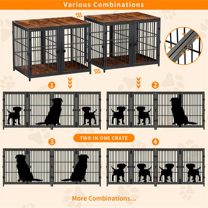 Indestructible Wooden Dog Crate Furniture With Divider For 2 Dogs Cage End Table