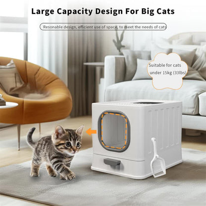 Big Top Entry Deep Tray Enclosed Kitty Cat Litter Box Easy To Clean Pull Handle