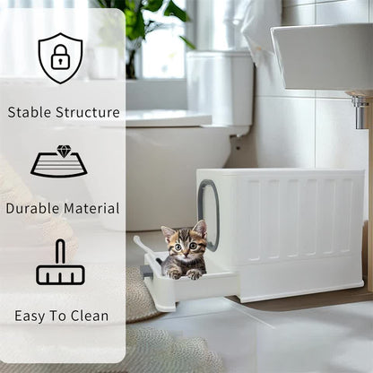 Big Top Entry Deep Tray Enclosed Kitty Cat Litter Box Easy To Clean Pull Handle