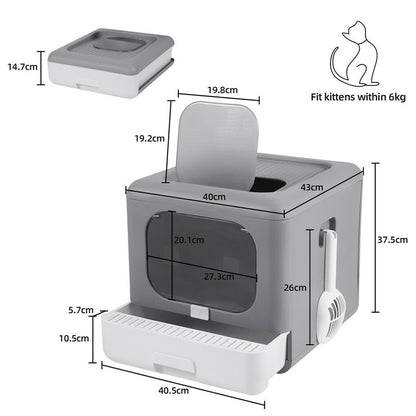 Foldable Fully Enclosed Hooded Cat Litter Box Self-Cleaning Kitty Toilet w Tray