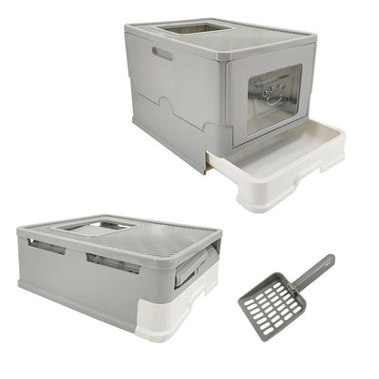 Large Enclosed Cat Litter Box Foldable Cat Kitten Toilet Box with Slide-Out Tray
