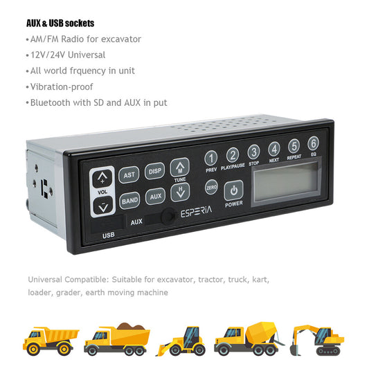 Bluetooth Excavator Radio AM/FM Radio Adapter With MP3 Player for Excavator Kart