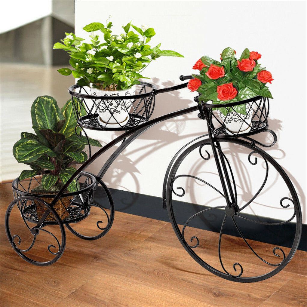 Fin Bicycle Style Flower Pots Indoor Outdoor Garden Shelf Rack Metal Plant Stand Au