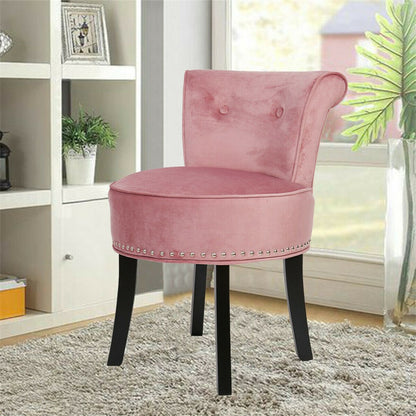 Round Vanity Stool with Padded Seat and Backrest