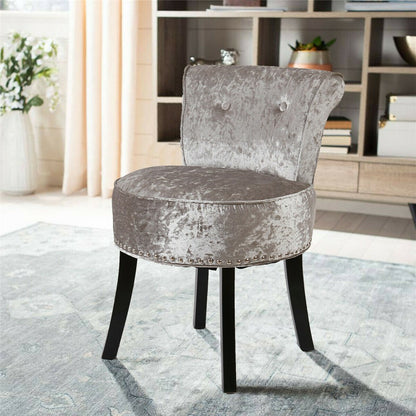Round Vanity Stool with Padded Seat and Backrest