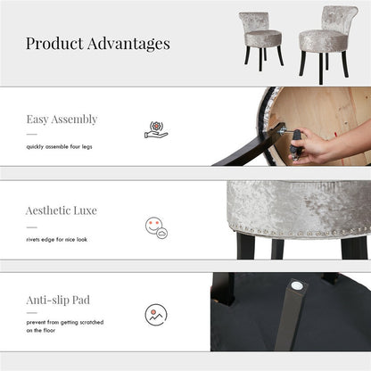 Round Vanity Stool with Padded Seat and Backrest