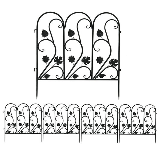5-Piece Decorative Garden Fence Black Metal Wire Patio
