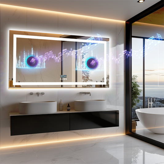 Fin 1600Mm Jumbo Bluetooth Led Bathroom Mirror Music Anti-Fog Vanity Mirror