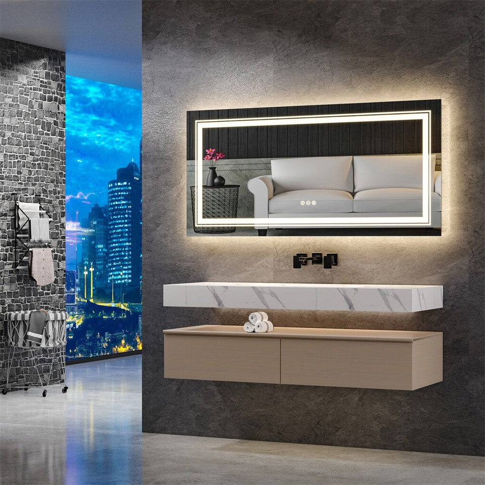 LED Bathroom Mirror Double Light Vanity Makeup Mirror Tall Full-Size Body Mirror
