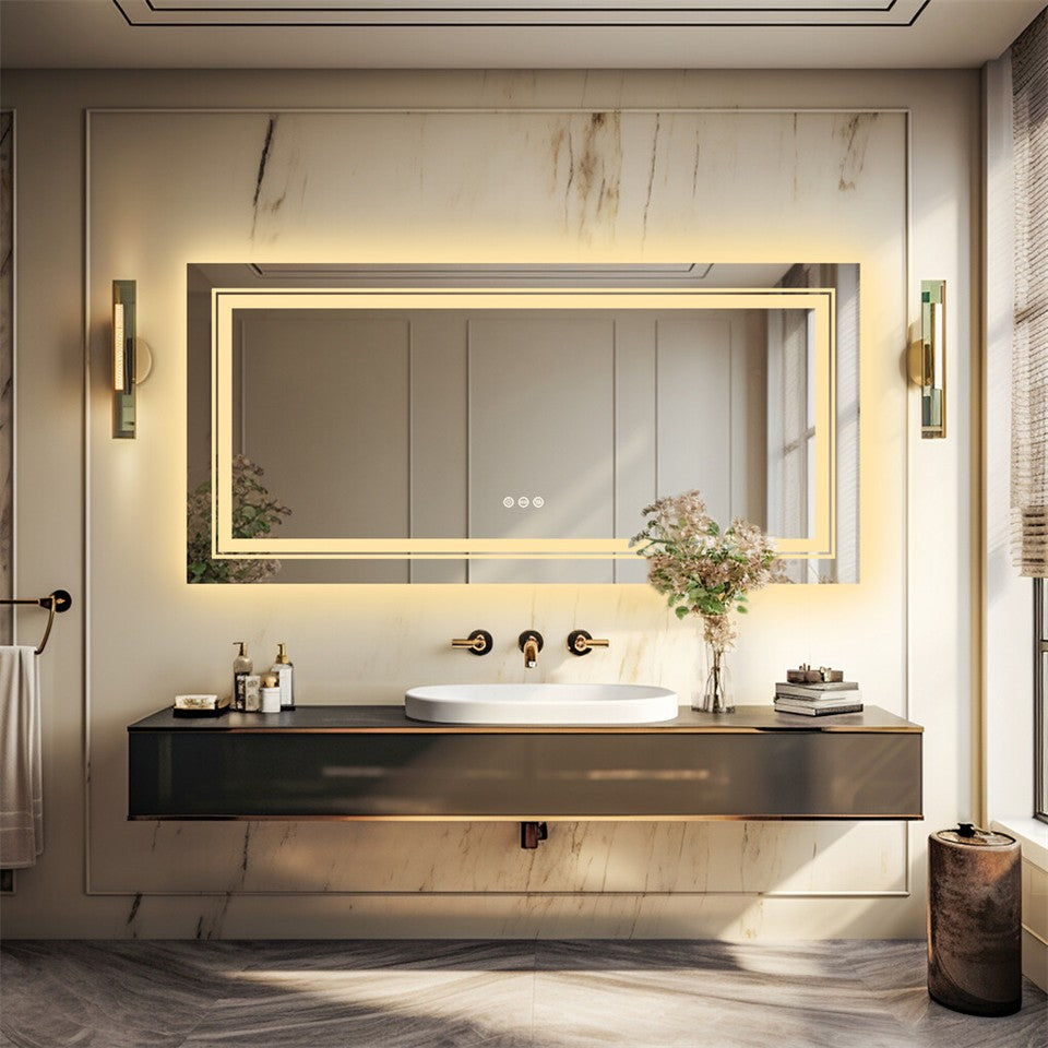 LED Bathroom Mirror Double Light Vanity Makeup Mirror Tall Full-Size Body Mirror