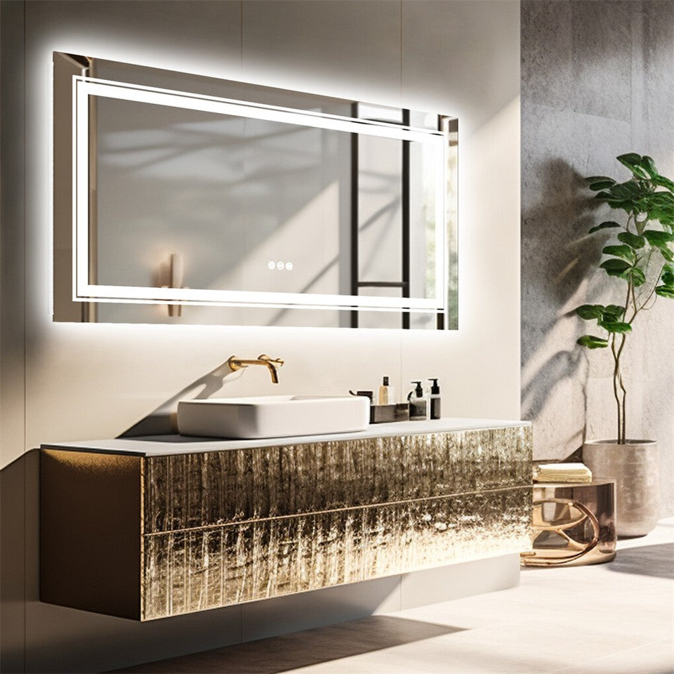 LED Bathroom Mirror Double Light Vanity Makeup Mirror Tall Full-Size Body Mirror