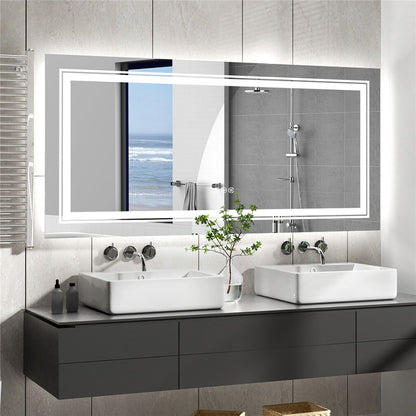 Anti-Fog LED Bathroom Mirror with 2-Way Mount