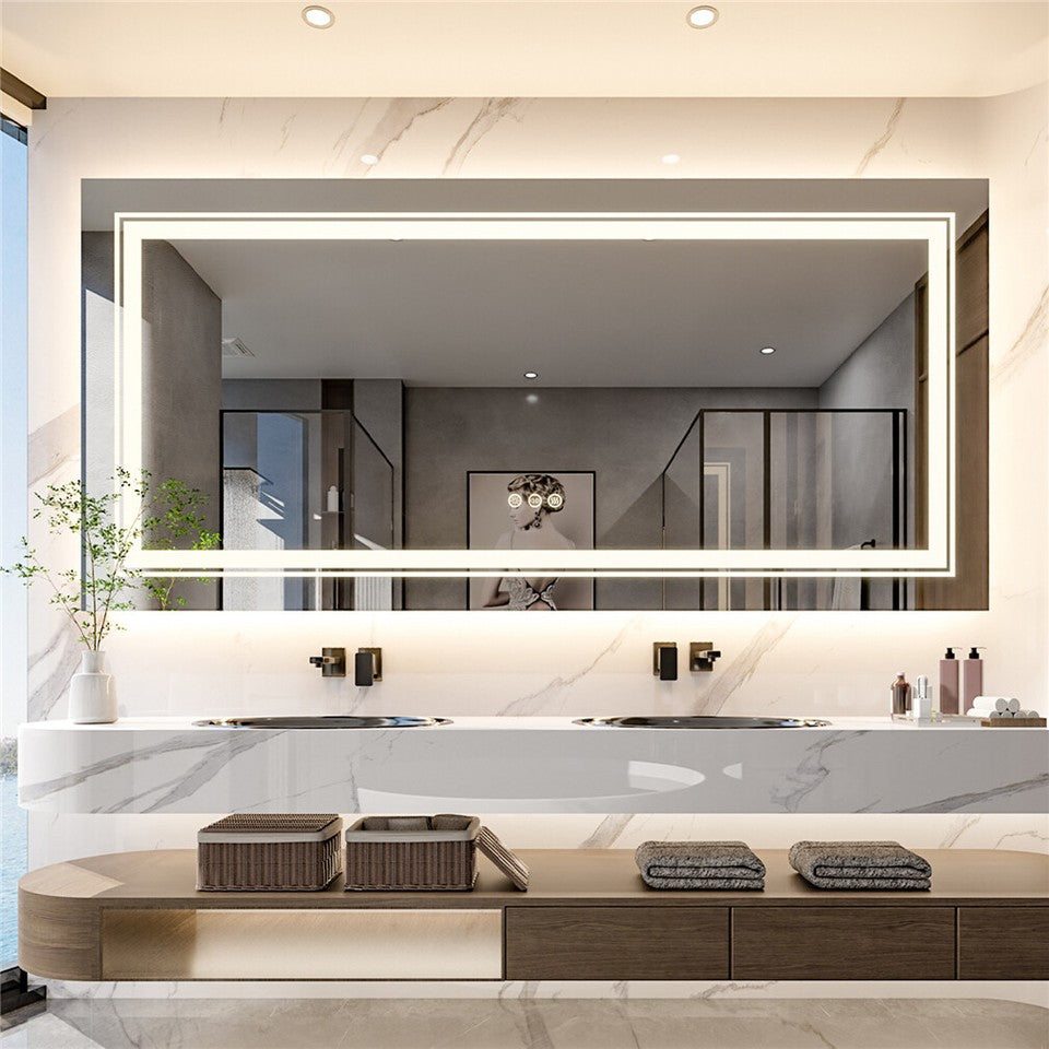Anti-Fog LED Bathroom Mirror with 2-Way Mount