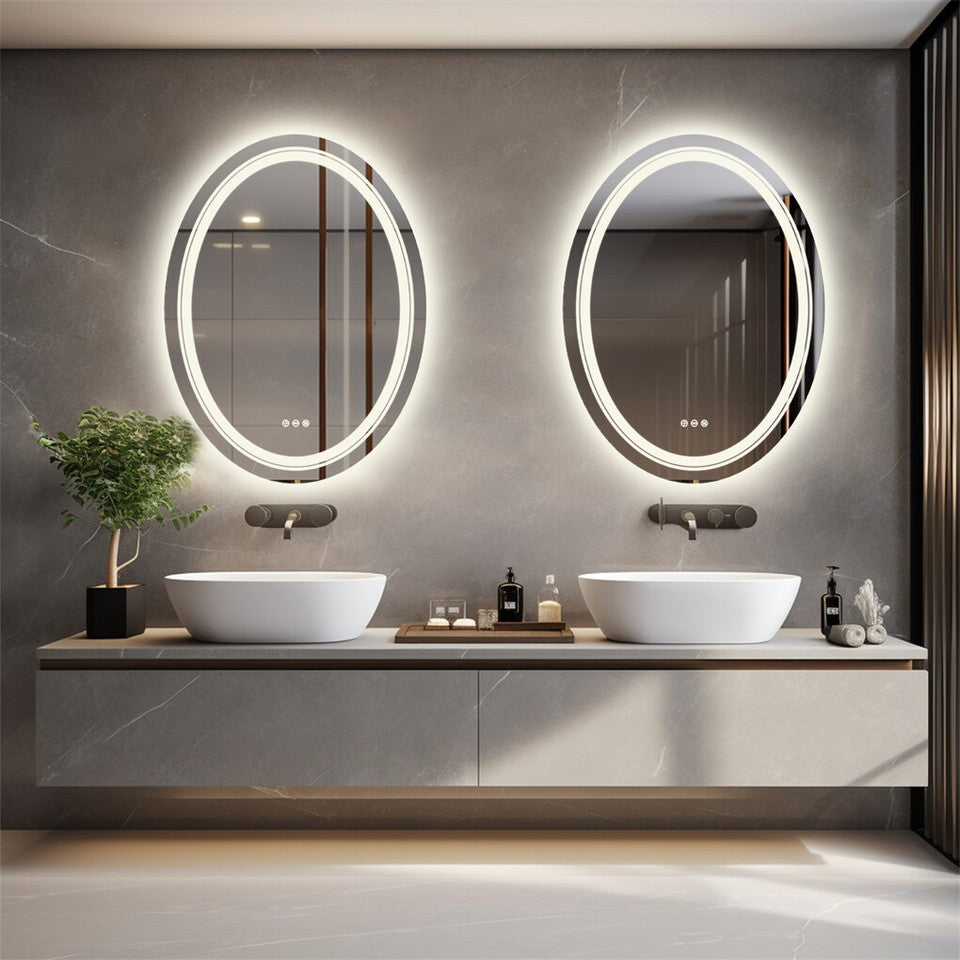 80CM Oval Backlit+Front LED Bathroom Mirror Dimmable Shatter-Proof Vanity Mirror
