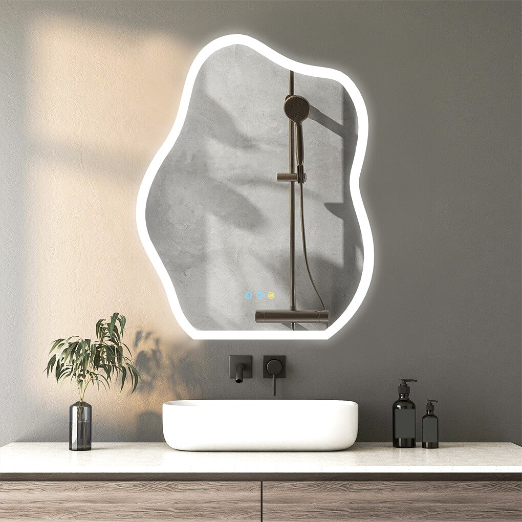 FIN Chic Cloud-shape LED Bathroom Mirror Adjustable 3 Color Vanity Mirror w Demister