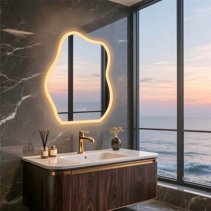 FIN Chic Cloud-shape LED Bathroom Mirror Adjustable 3 Color Vanity Mirror w Demister