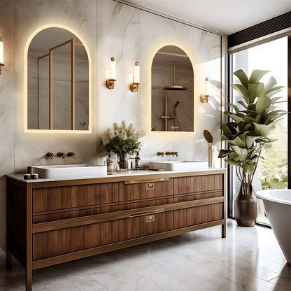 Arch Dimmable Led Bathroom Vanity Mirror w Antifog Temperature Date Time Display