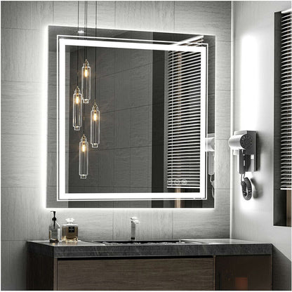 Fin Large Square Wall Mount Smart Led Bathroom Mirror Anti Fog Backlit Vanity Mirror