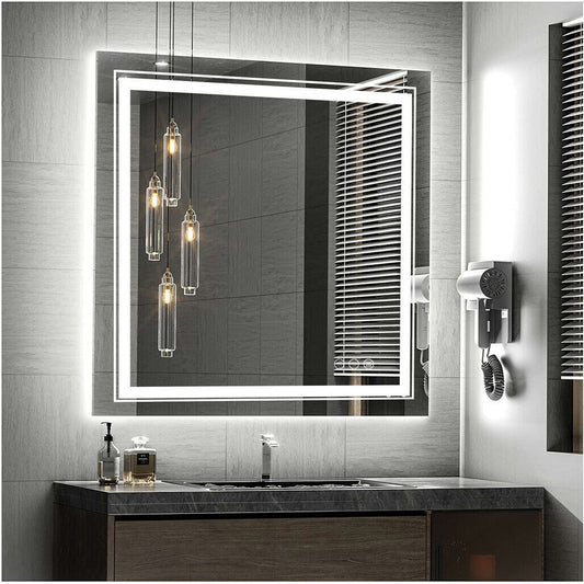 Fin Large Square Wall Mount Smart Led Bathroom Mirror Anti Fog Backlit Vanity Mirror