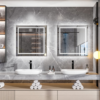 Fin Large Square Wall Mount Smart Led Bathroom Mirror Anti Fog Backlit Vanity Mirror
