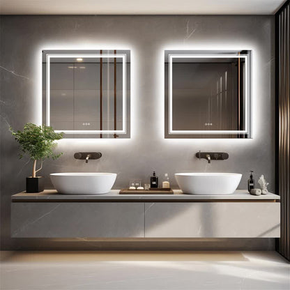 Fin Large Square Wall Mount Smart Led Bathroom Mirror Anti Fog Backlit Vanity Mirror