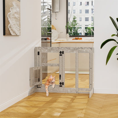 32" Tall Dog Door Gate Freestanding Adjustable Pet Barrier Gate Doorways Stairs
