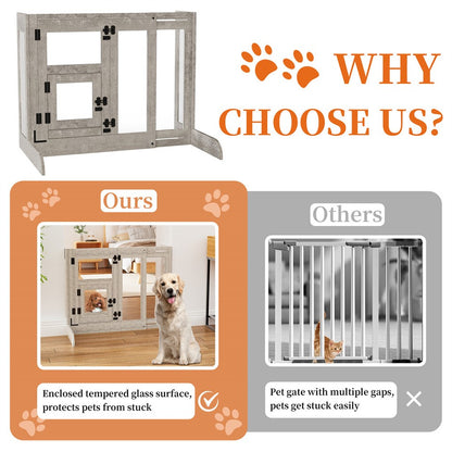 32" Tall Dog Door Gate Freestanding Adjustable Pet Barrier Gate Doorways Stairs