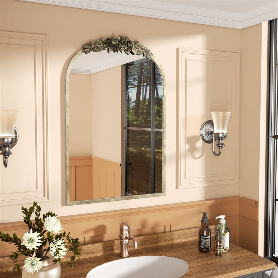 Elegant Rose - Designed Baroque Brass Arched Mirror