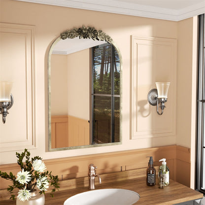 Elegant Rose - Designed Baroque Brass Arched Mirror