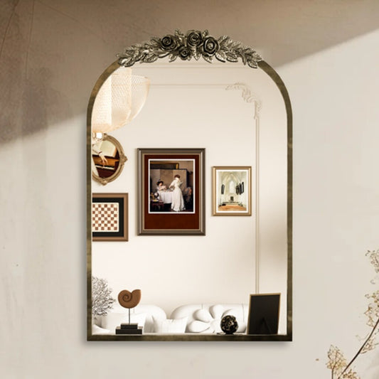 Antique Baroque Arched Wall Mirror Rose Edge Decorative Mirror Fireplace Entryway