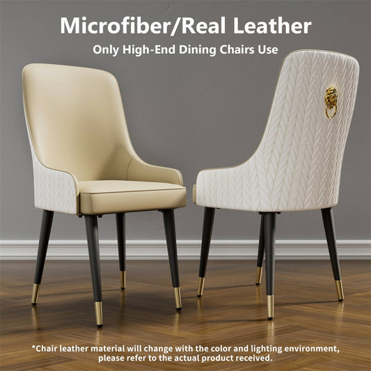 High-End Dining Chairs Set of 2 Faux Leather Upholstered Kitchen Chairs with Gold Lion Head