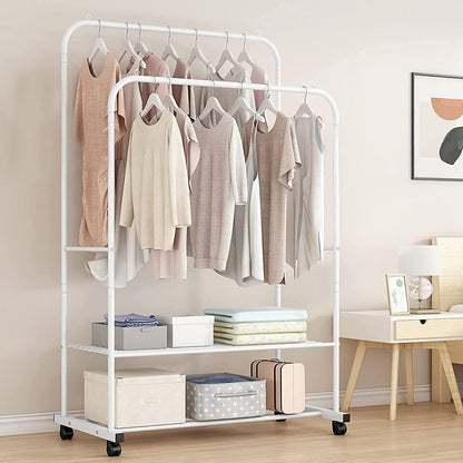 Heavy Duty Double Rail Garment Rack Rolling Clothes Rack 2Tier Storage Shelf