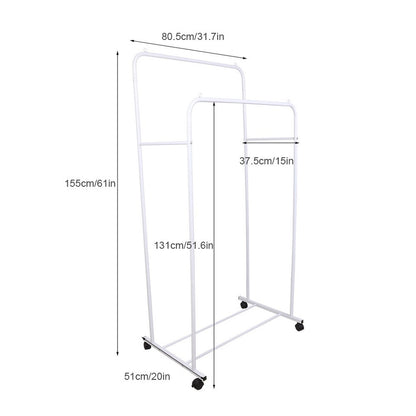 Heavy Duty Double Clothes Rail Rack Garment Hanging Display Stand 4 Wheel Armoir