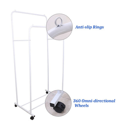 Heavy Duty Double Clothes Rail Rack Garment Hanging Display Stand 4 Wheel Armoir