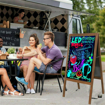 Vintage Neon LED Message Writing Board Stand Pavement Sign Illuminated Erasable